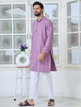 Purple Embroidered Rayon Straight Kurta