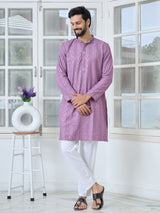 Purple Embroidered Rayon Straight Kurta