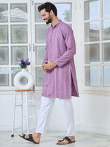 Purple Embroidered Rayon Straight Kurta