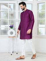 Purple Embroidered Thread Work Sequin Chanderi Silk Straight Kurta
