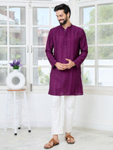 Purple Embroidered Thread Work Sequin Chanderi Silk Straight Kurta