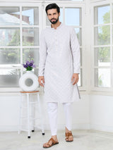 Purple Geometric Sequins Embroidered Thread Work Straight Kurta