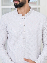 Purple Geometric Sequins Embroidered Thread Work Straight Kurta