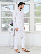 Purple Geometric Sequins Embroidered Thread Work Straight Kurta