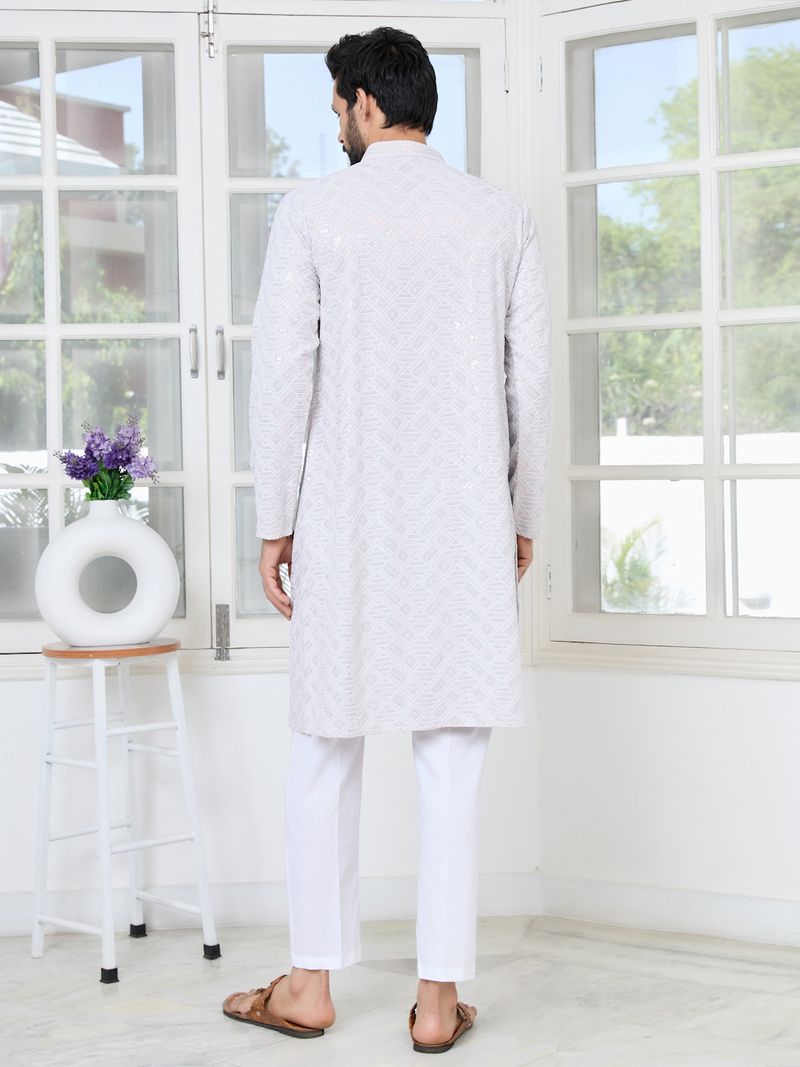 Purple Geometric Sequins Embroidered Thread Work Straight Kurta