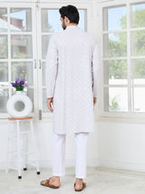 Purple Geometric Sequins Embroidered Thread Work Straight Kurta