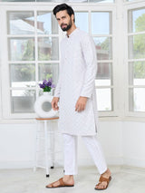 Purple Geometric Sequins Embroidered Thread Work Straight Kurta