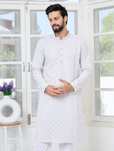 Purple Geometric Sequins Embroidered Thread Work Straight Kurta