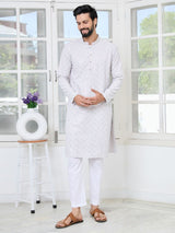Purple Geometric Sequins Embroidered Thread Work Straight Kurta