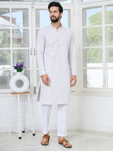 Purple Geometric Sequins Embroidered Thread Work Straight Kurta