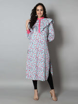 Women Pink and Blue Floral Print Kurti