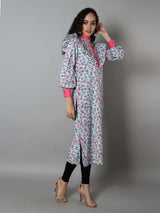 Women Pink and Blue Floral Print Kurti