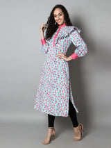 Women Pink and Blue Floral Print Kurti