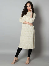 Women White, Green Floral Print Kurti