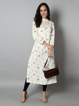 Women White Animal Print Kurti