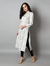 Women White Floral Print Kurti