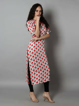 Women Crimson and White Floral Print Kurti