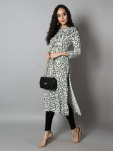 Women Black and White Floral Print Kurti