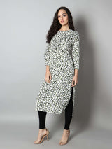 Women Black and White Floral Print Kurti