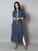 Women Navy Blue and White Abstract Print Kurti