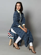 Women Navy Blue and White Abstract Print Kurti