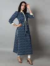 Women Navy Blue and White Abstract Print Kurti