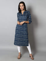 Women Blue, White Abstract Print Kurti