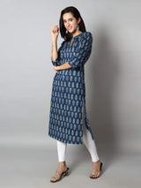 Women Blue, White Abstract Print Kurti