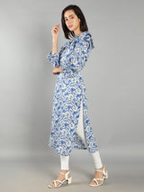 Women Blue, White Floral Print Kurti