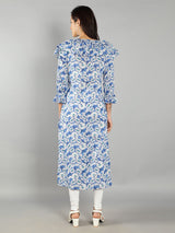 Women Blue, White Floral Print Kurti