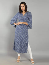 Women Indigo Blue and White Abstract Print Kurti