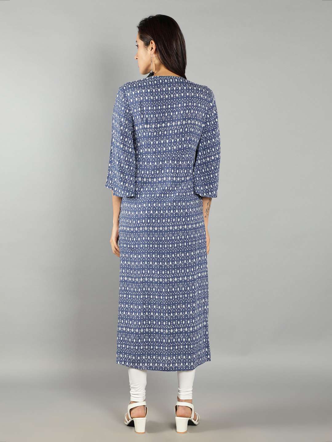 Women Indigo Blue and White Abstract Print Kurti