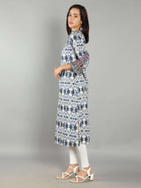 Women Blue and White Ikat Abstract Print Kurti