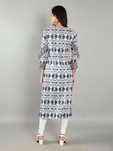 Women Blue and White Ikat Abstract Print Kurti