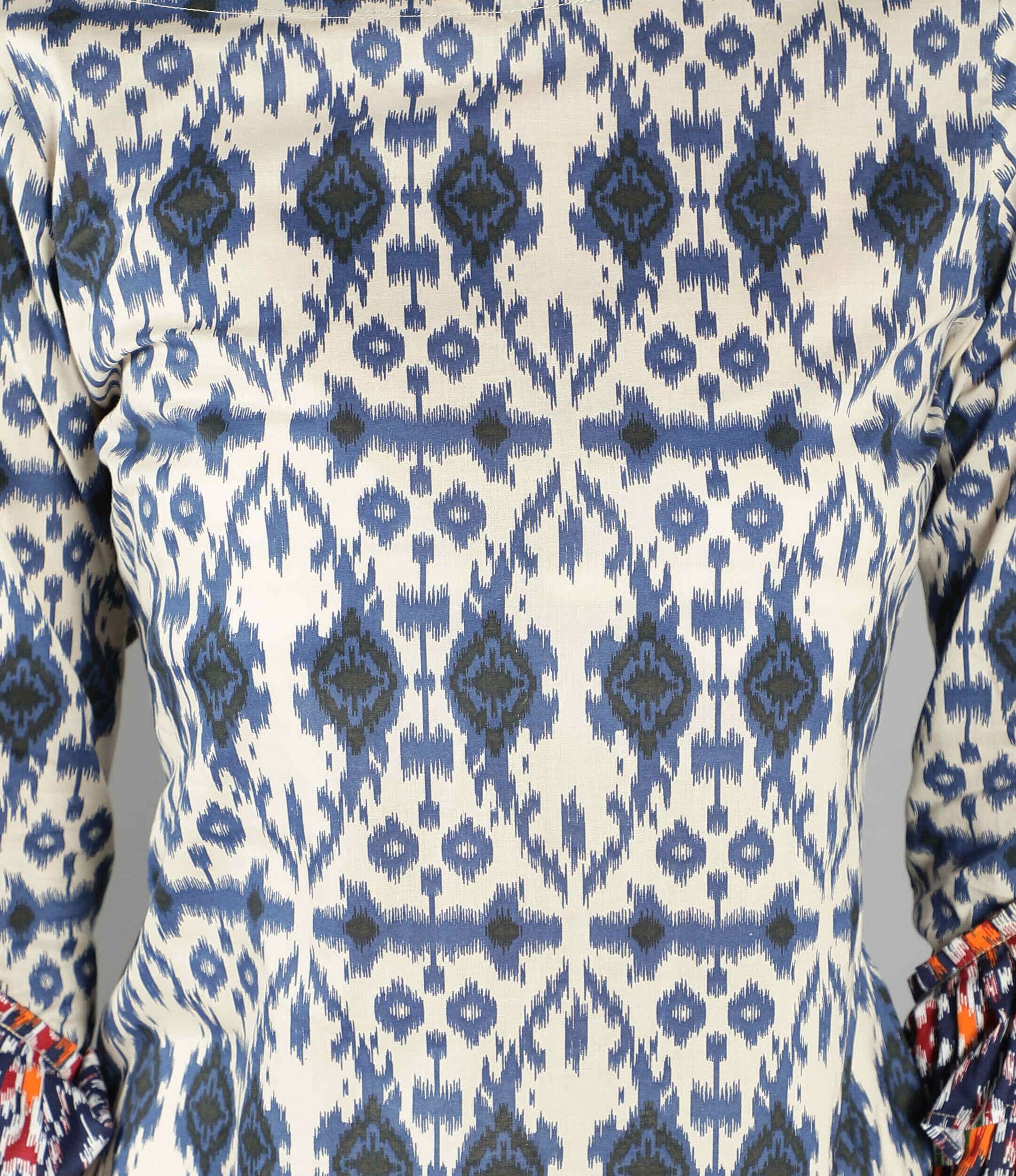 Women Blue and White Ikat Abstract Print Kurti