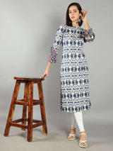 Women Blue and White Ikat Abstract Print Kurti