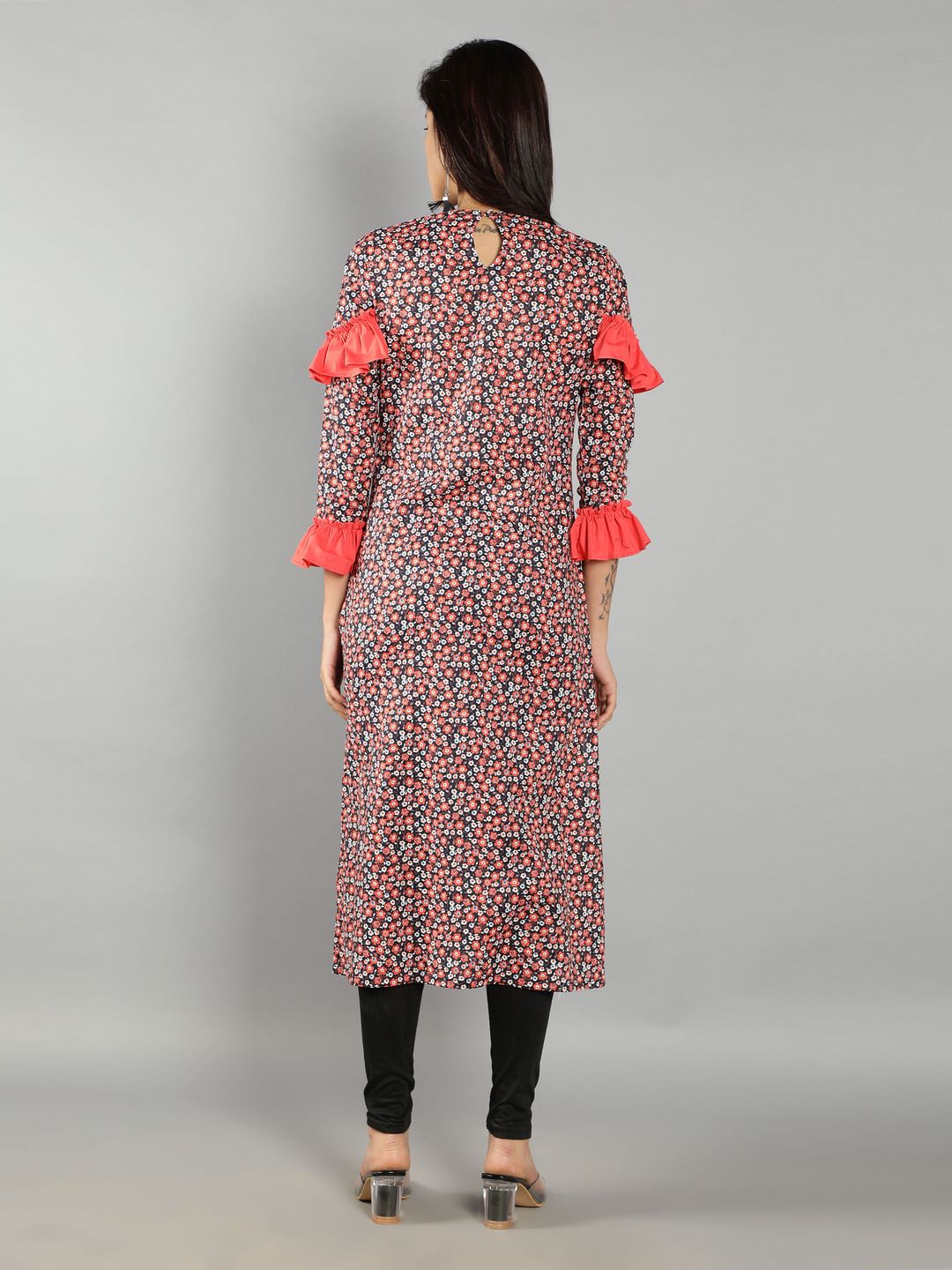 Women Red and Black Floral Print Kurti