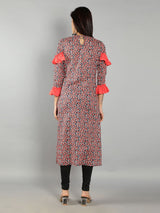 Women Red and Black Floral Print Kurti