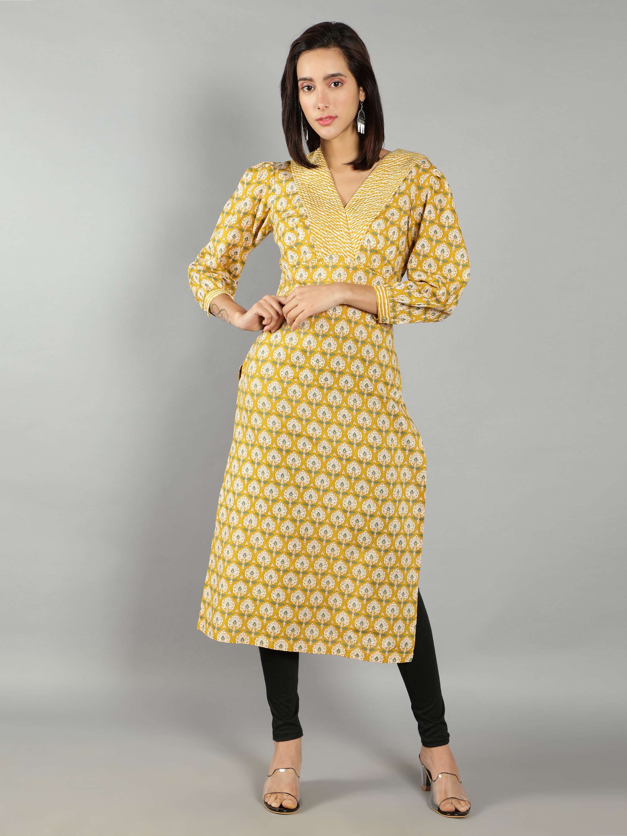 Women Yellow Abstract Print Kurti