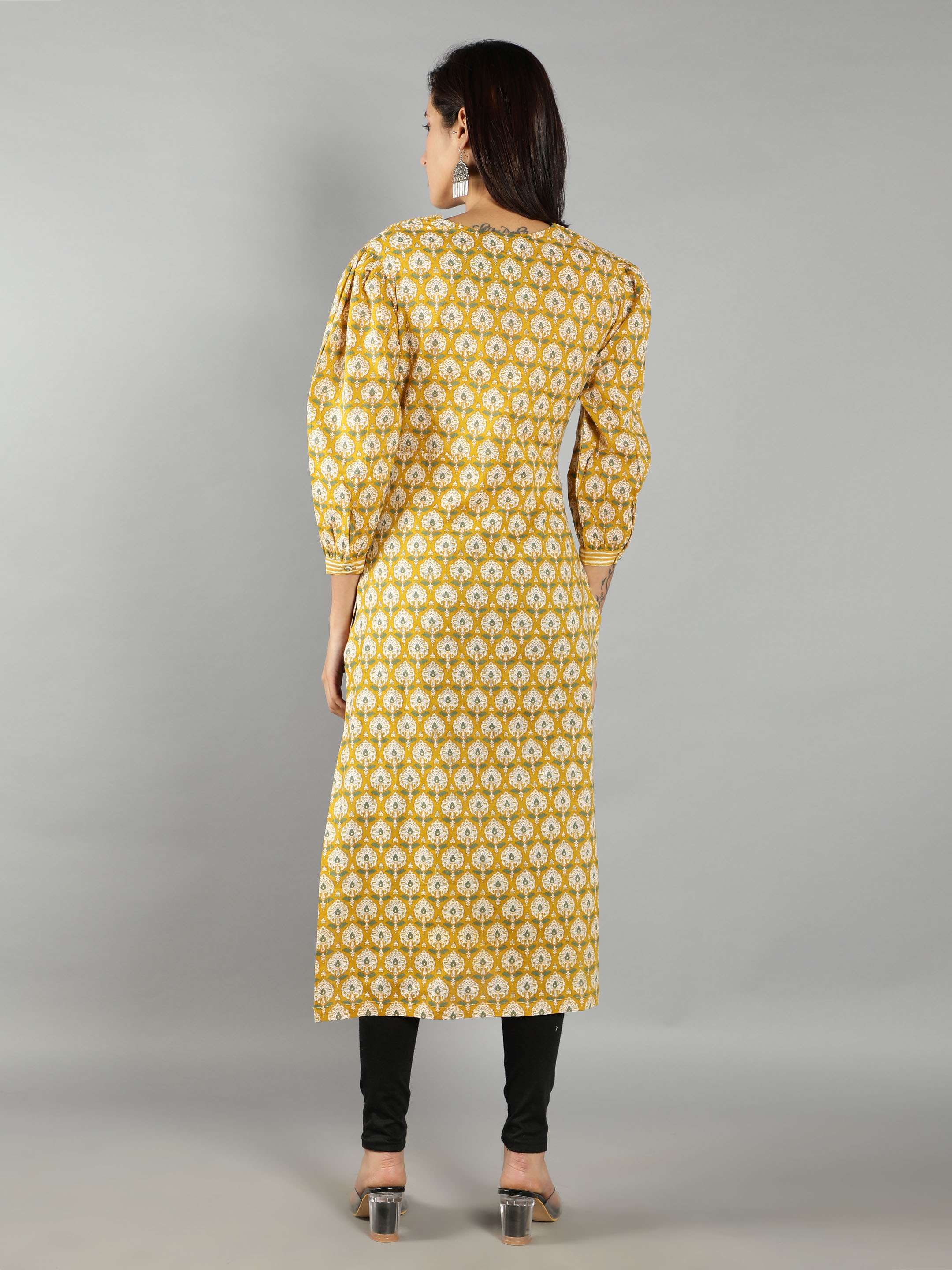 Women Yellow Abstract Print Kurti