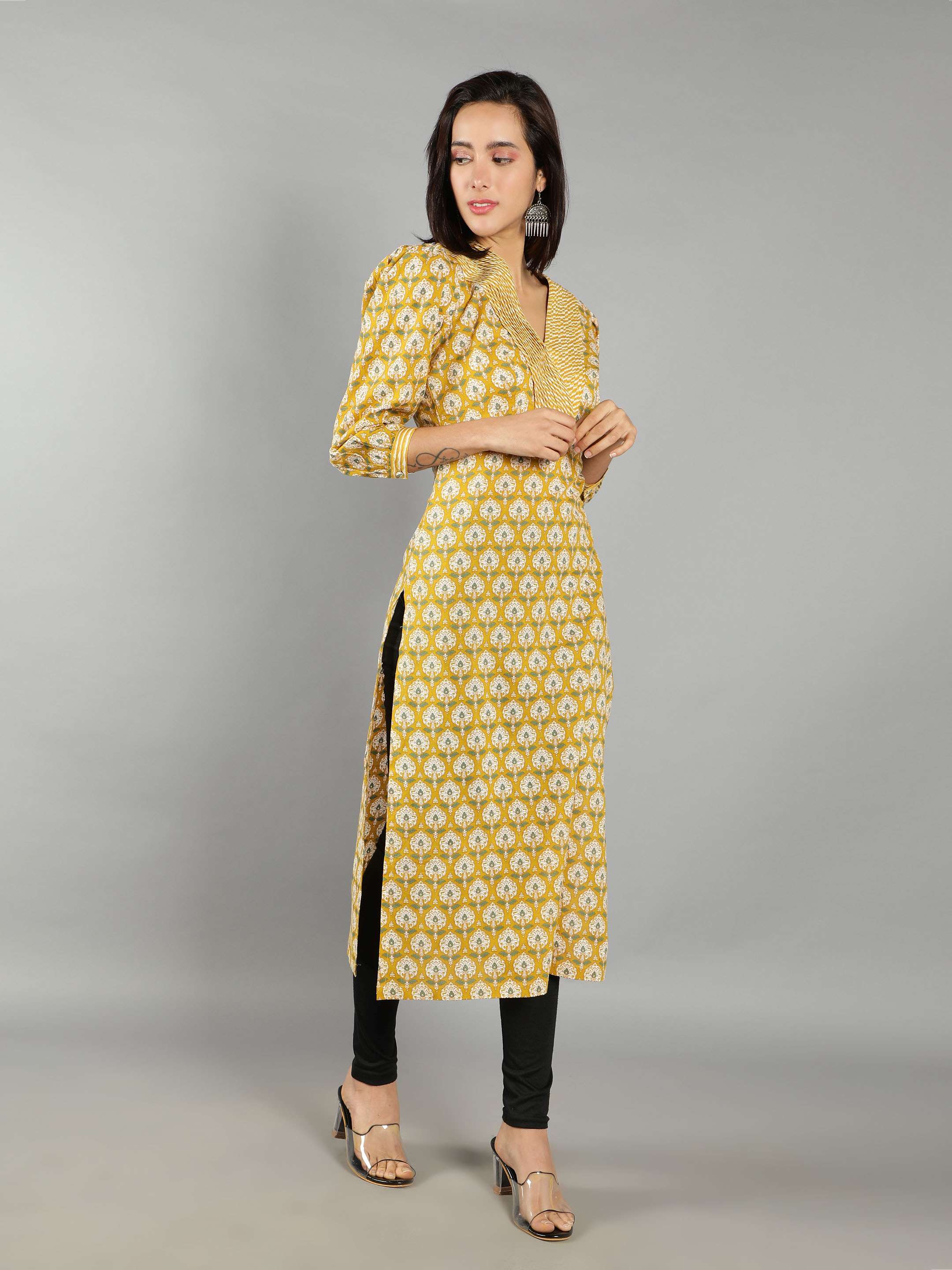 Women Yellow Abstract Print Kurti