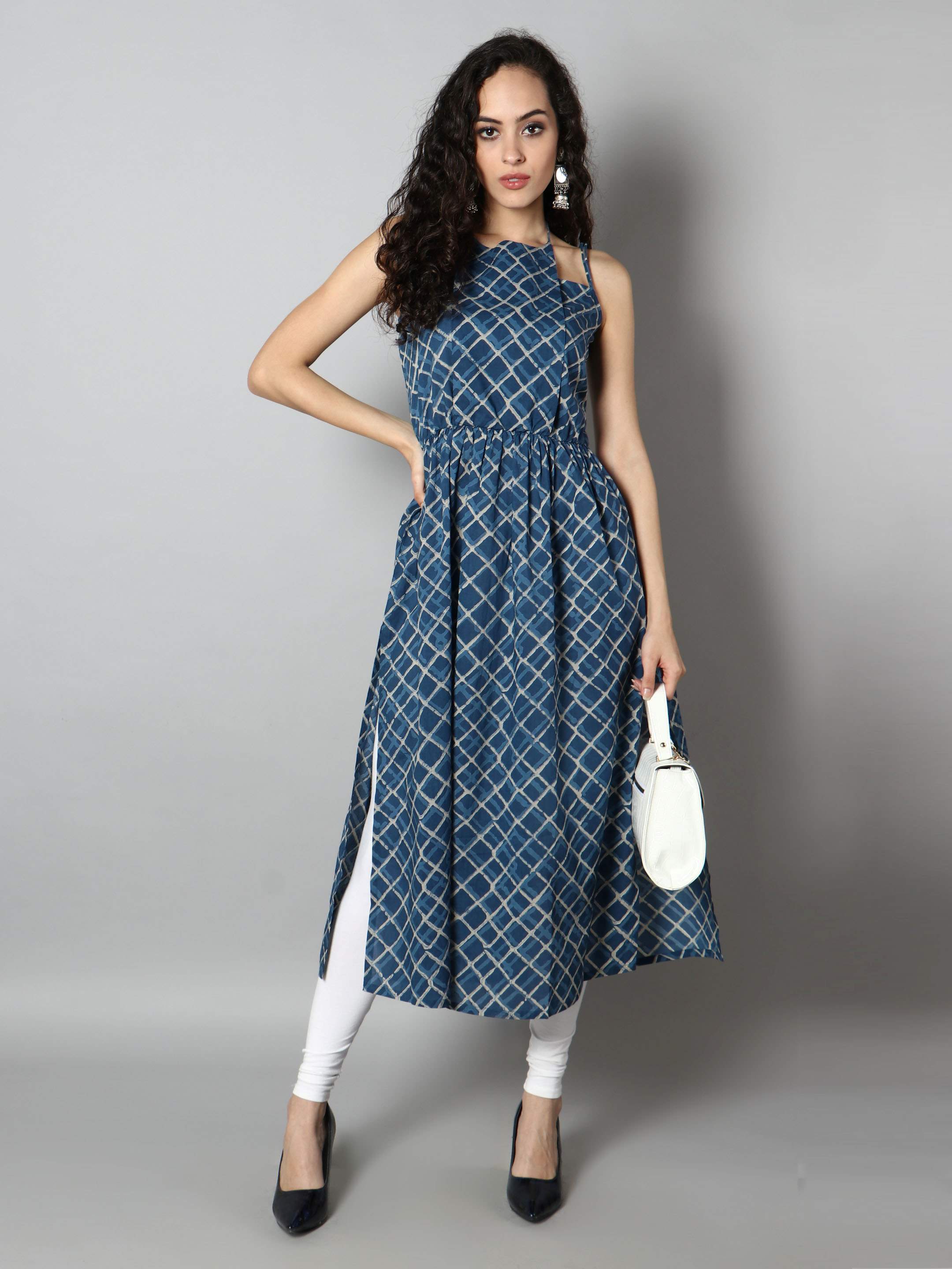 Women Navy Blue Fit and Flare Dress