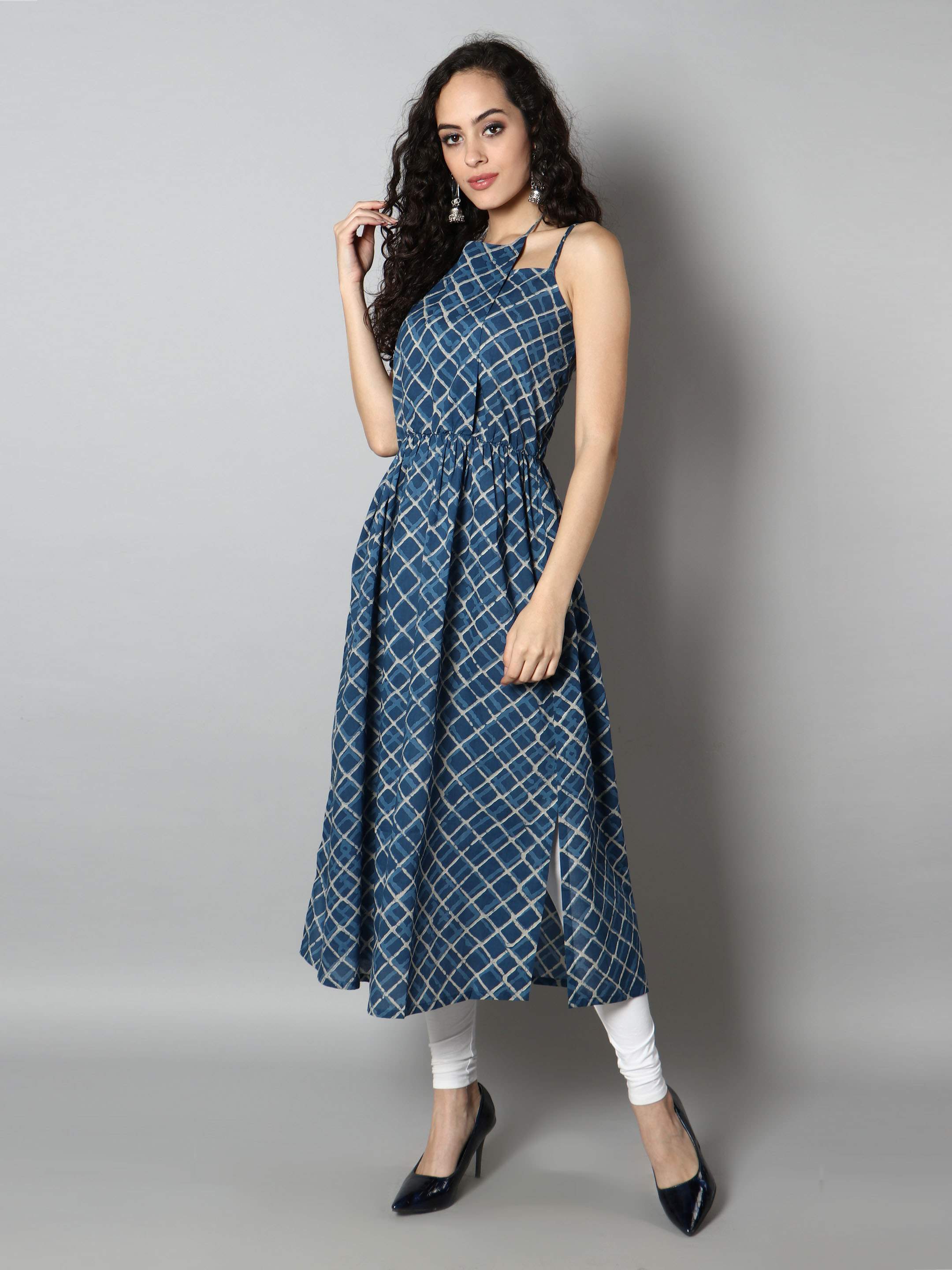 Women Navy Blue Fit and Flare Dress