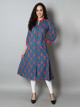 Women Navy Blue and Red A-Line Dress