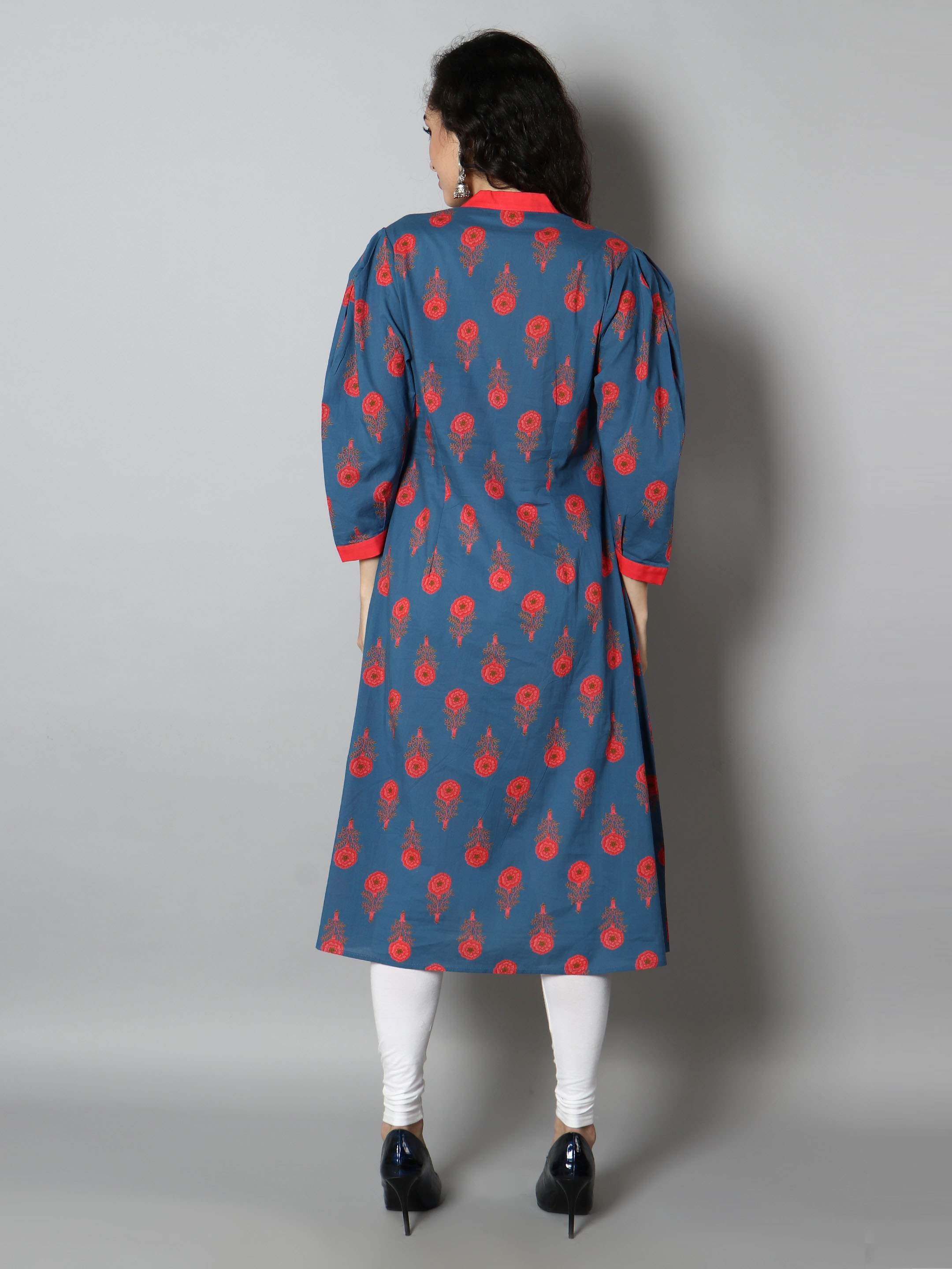 Women Navy Blue and Red A-Line Dress