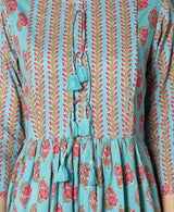 Women Aqua Blue and Pink A-Line Dress