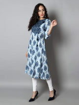 Women Blue, White A-Line Dress