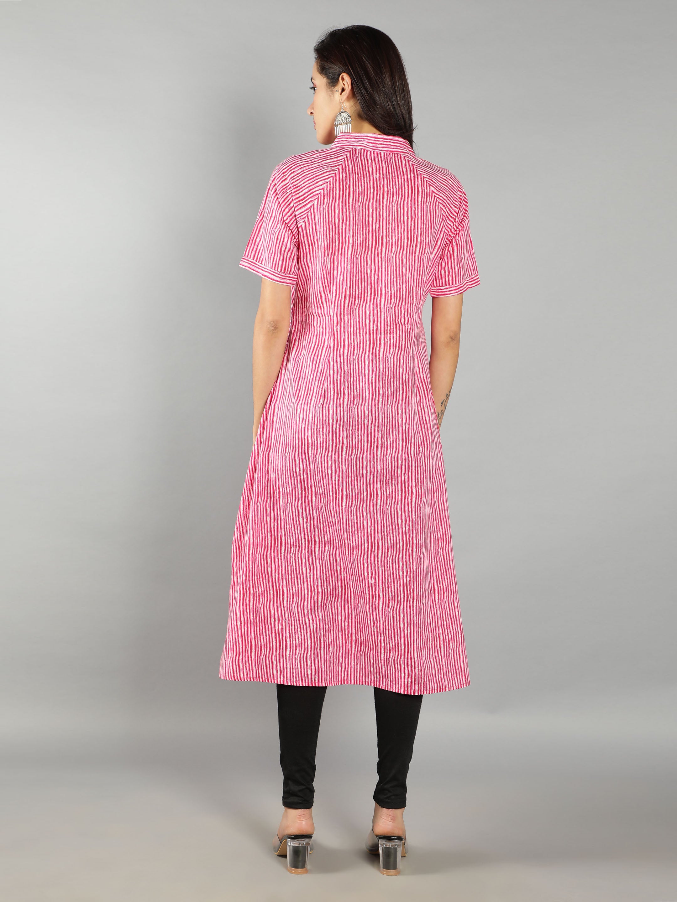 Women Pink Striped Shirt Dress