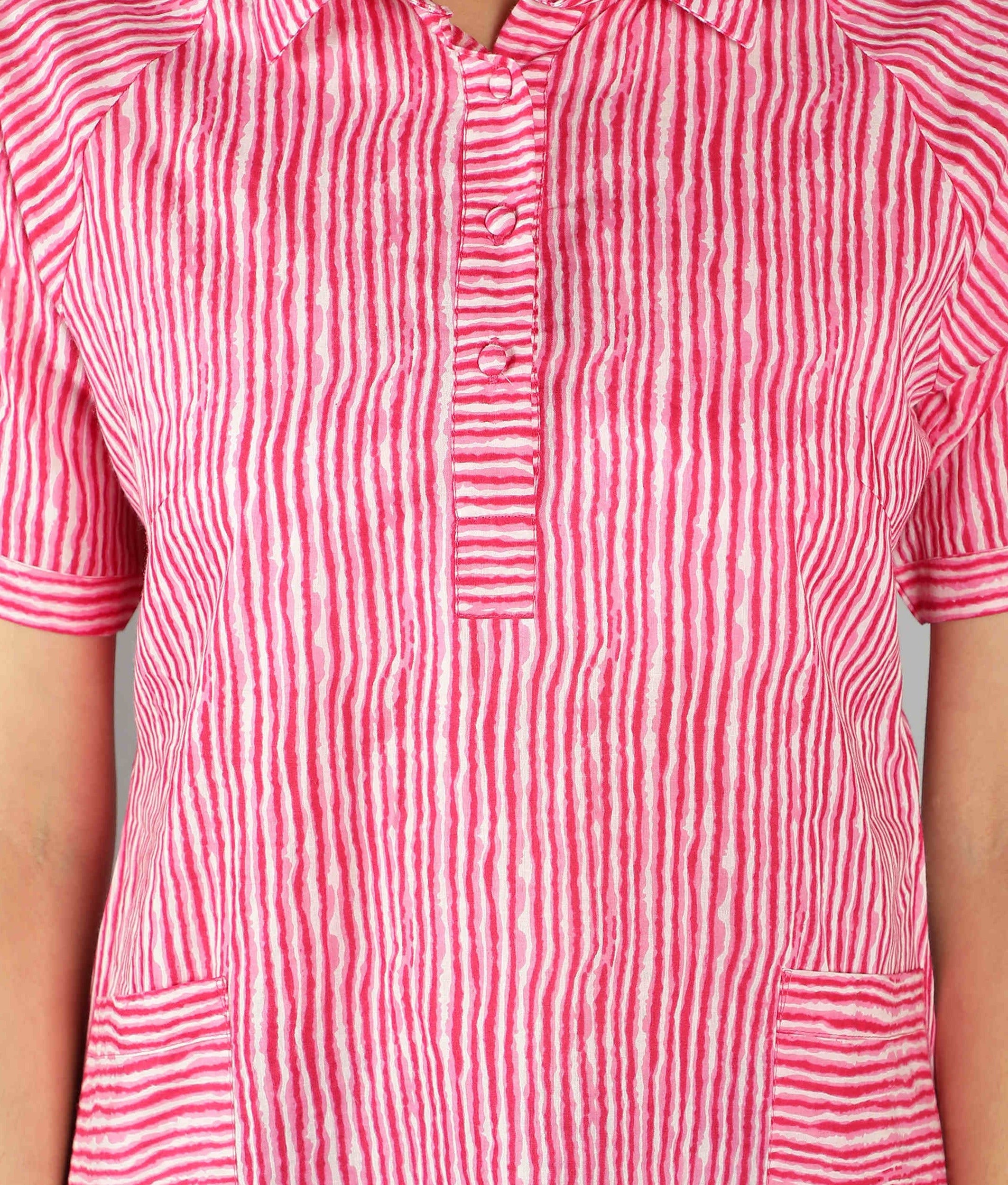 Women Pink Striped Shirt Dress