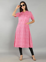 Women Pink Striped Shirt Dress